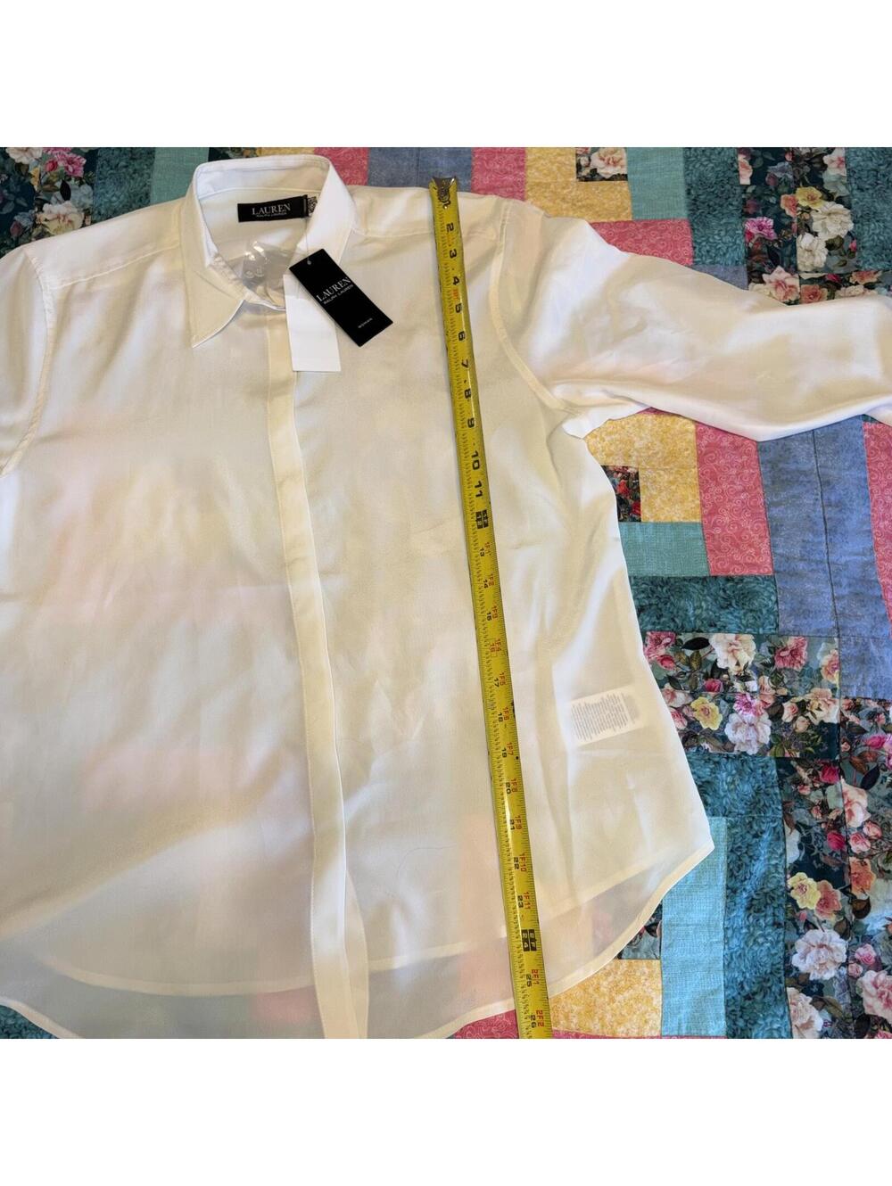 Lauren Ralph Lauren NEW $115 Womans Sz PL White Long Sleeve Button-Up Shirt Work - Picture 8 of 9